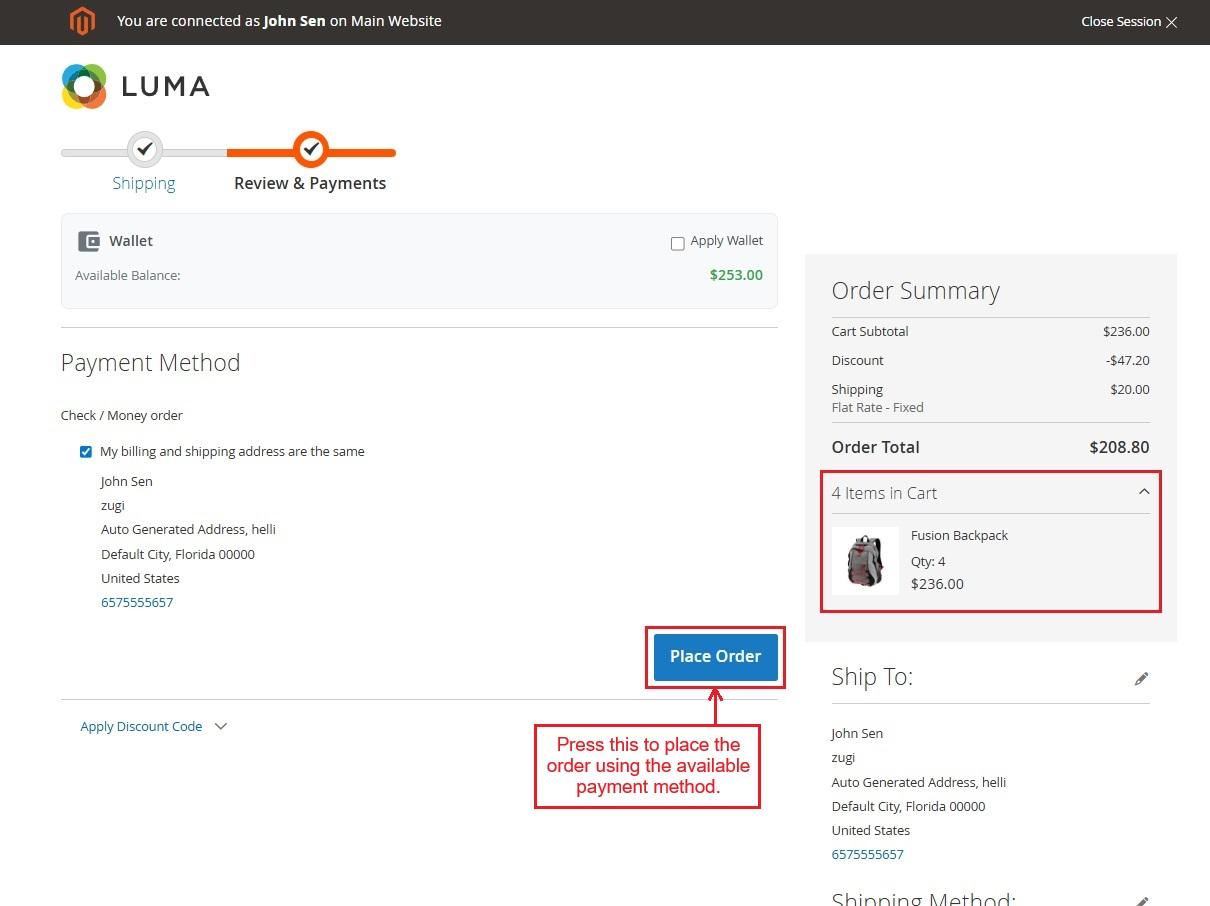 Place order page