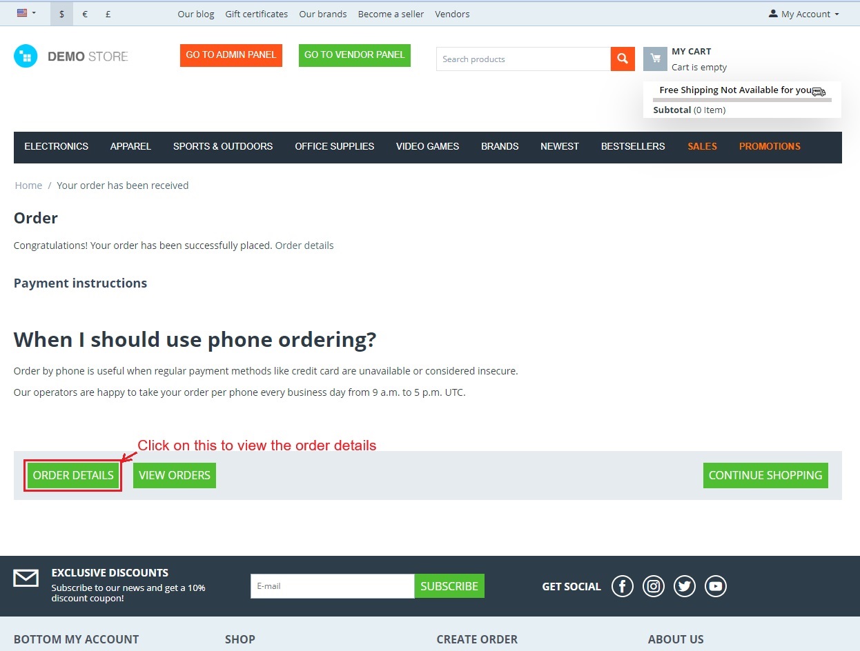 Order details page