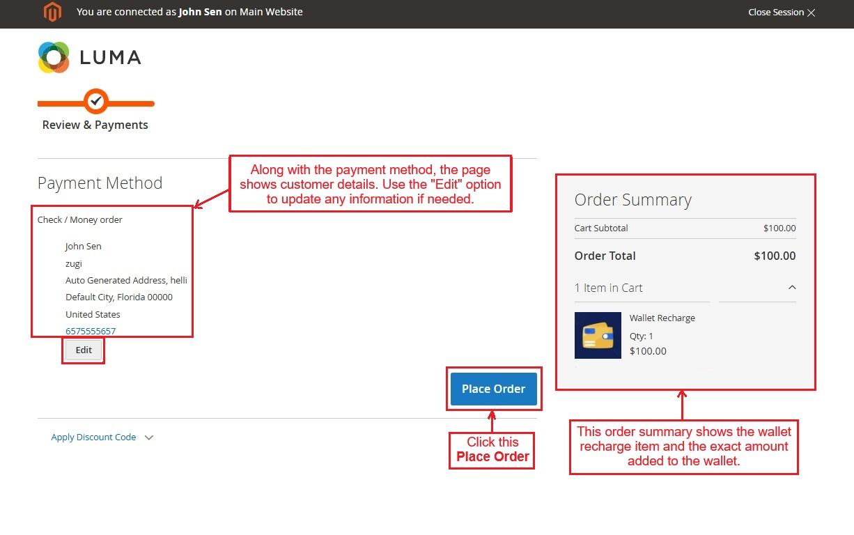 Payment method selection page