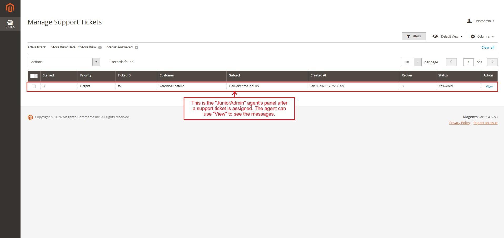 Manage support ticket list page
