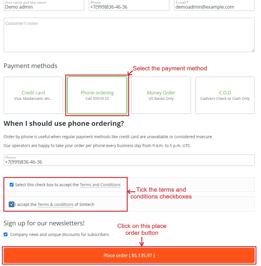 Order place page