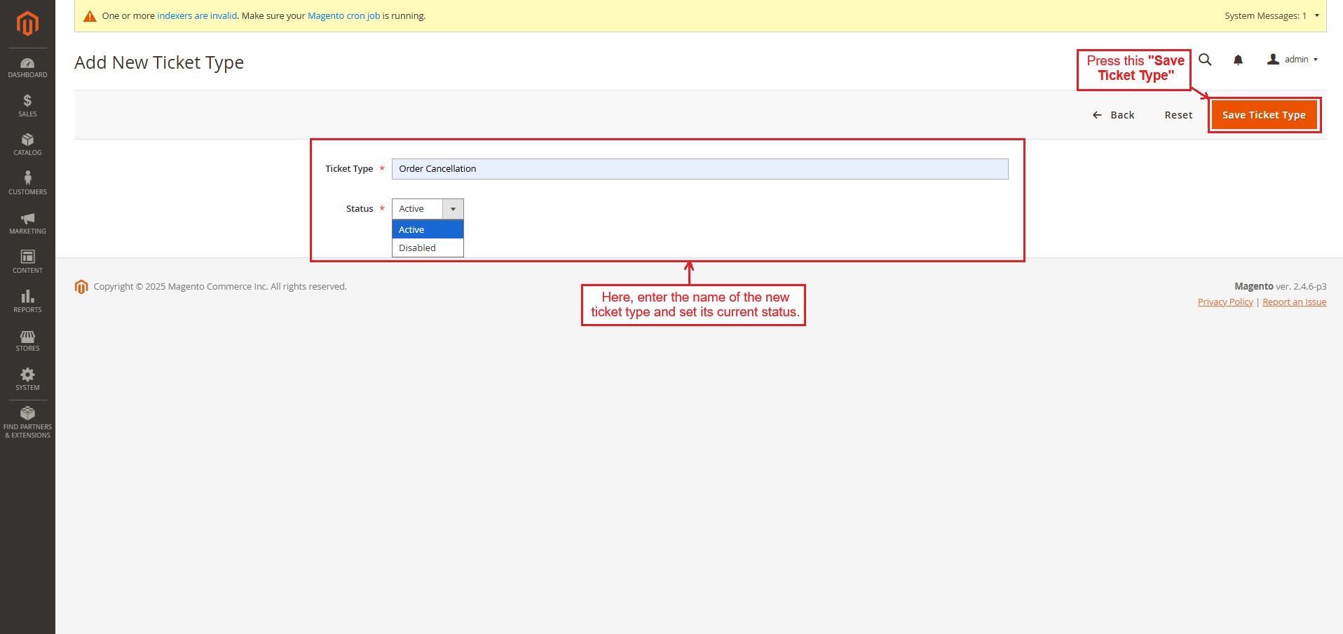 Manage ticket type page